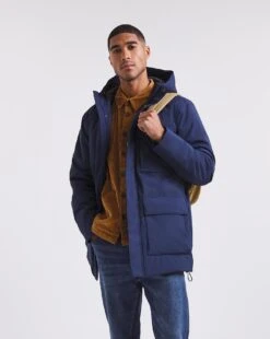 Navy Clean Padded Hooded Jacket