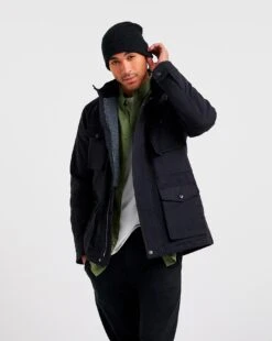 Black 4 Pocket Hooded Cotton Jacket