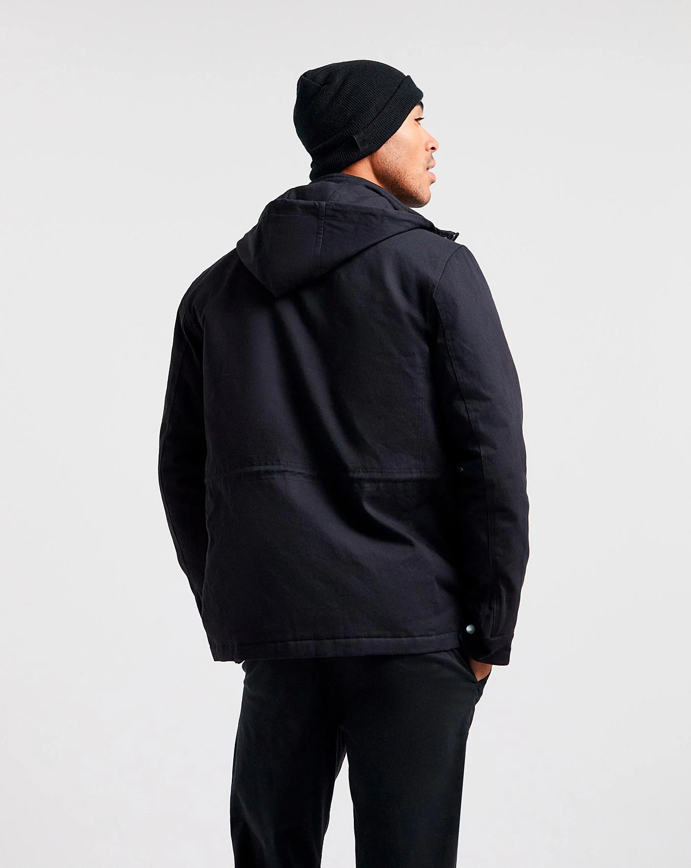 Black 4 Pocket Hooded Cotton Jacket 2 Black 4 Pocket Hooded Cotton Jacket - Image 2