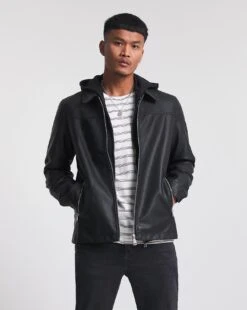 Black Faux Leather Harrington Jacket