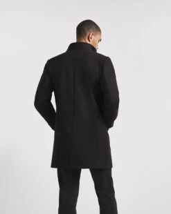 Black Faux Wool Funnel Neck Coat -Jacamo Shop x08rw473783w