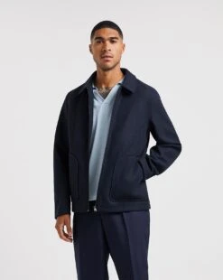 Faux Wool Navy Harrington