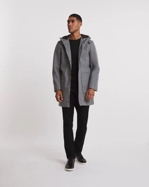 Grey Hooded Faux Wool Formal Coat -Jacamo Shop x08rw486737w