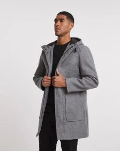 Grey Hooded Faux Wool Formal Coat -Jacamo Shop x08rw486738w