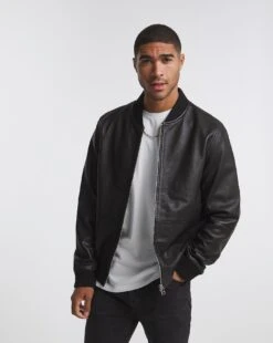 Black Leather Bomber Jacket -Jacamo Shop x08rw487738w