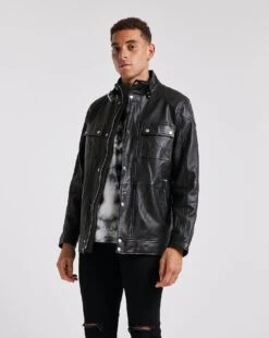 Black 4 Pocket Leather Jacket