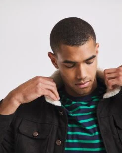 Faux Suede Borg Collar Trucker Jacket -Jacamo Shop x08rw490782w