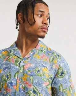 Leaf Print Revere Collar Shirt -Jacamo Shop x08wv050771w