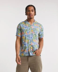 Leaf Print Revere Collar Shirt