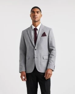 Grey Regular Fit Linen Blazer