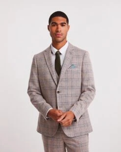 Stone Heritage Check Reg Fit Suit Jacket
