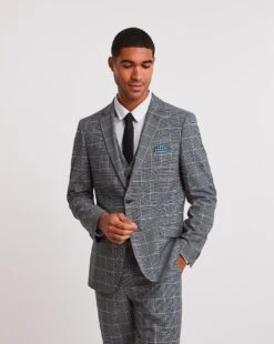 Blue Check Regular Fit Suit Jacket