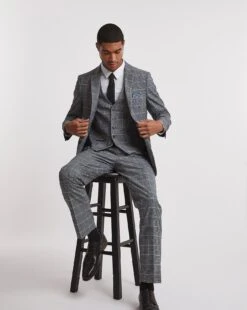 Blue Check Regular Fit Suit Waistcoat -Jacamo Shop x08yy261740w