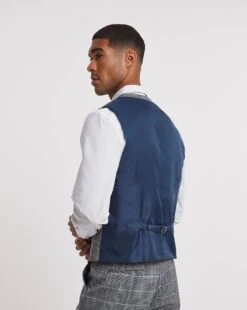 Blue Check Regular Fit Suit Waistcoat -Jacamo Shop x08yy261741w