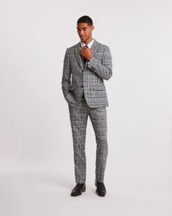 Grey Check Regular Fit Suit Trouser