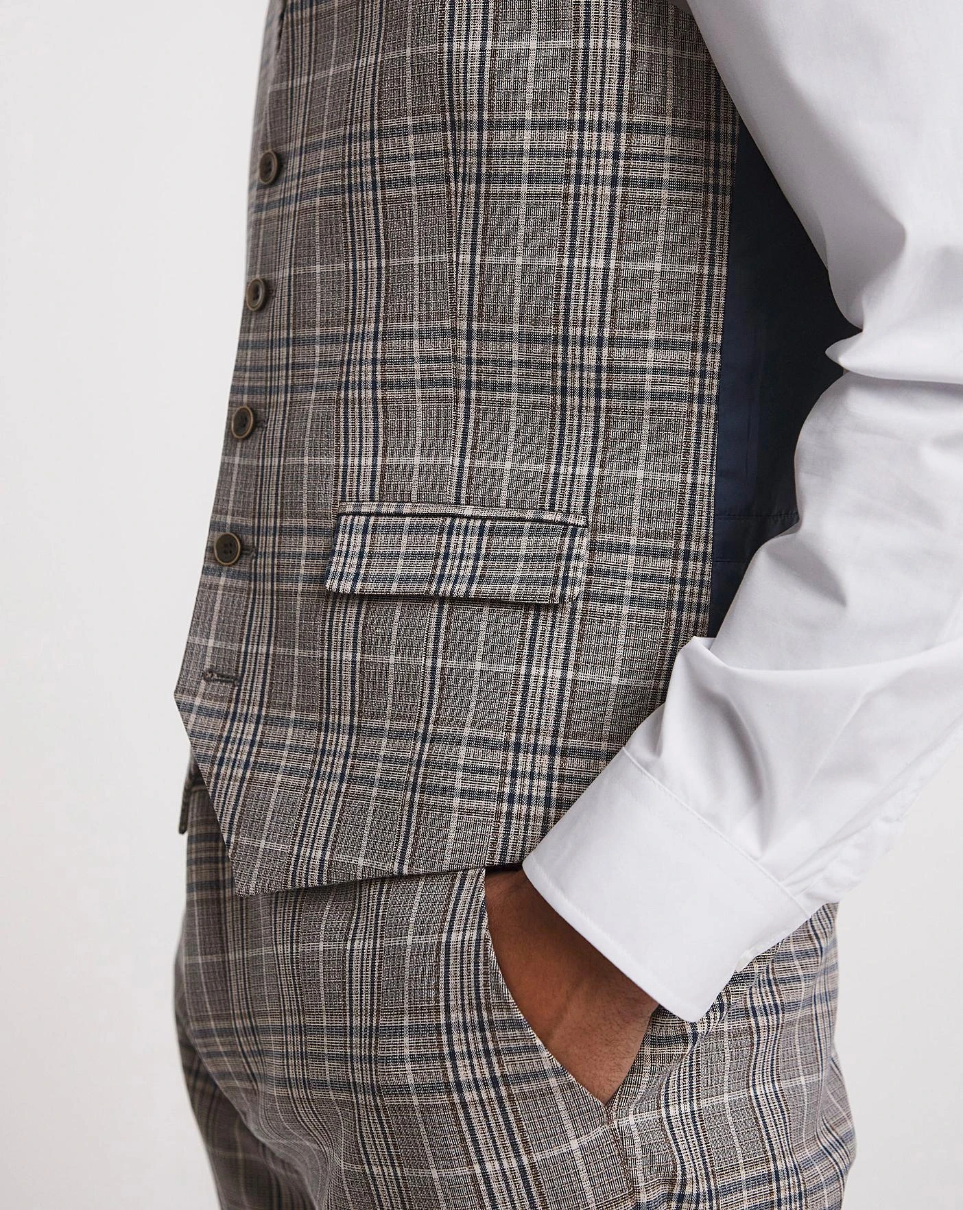 Beige Textured Check Reg Suit Waistcoat 2 Beige Textured Check Reg Suit Waistcoat - Image 2