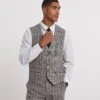 Beige Textured Check Reg Suit Waistcoat