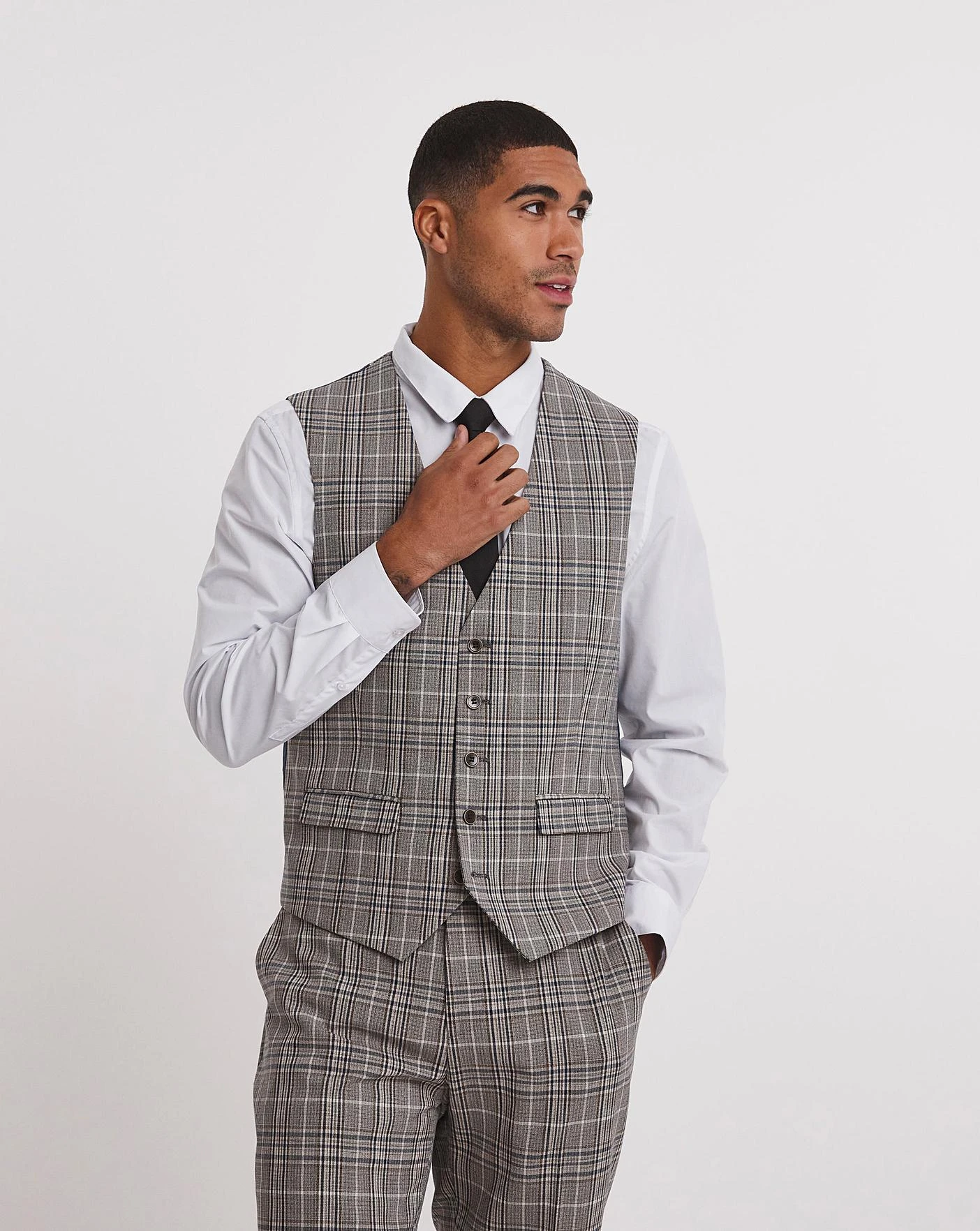 Beige Textured Check Reg Suit Waistcoat 1 Beige Textured Check Reg Suit Waistcoat