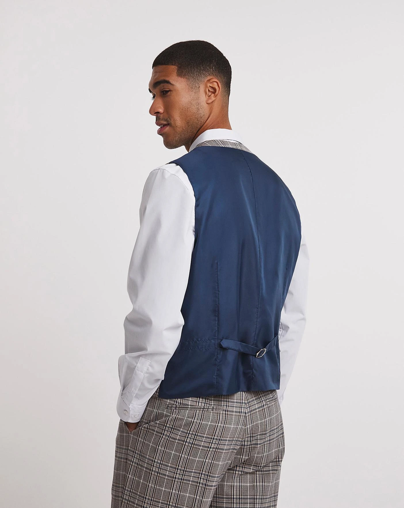 Beige Textured Check Reg Suit Waistcoat 4 Beige Textured Check Reg Suit Waistcoat - Image 4