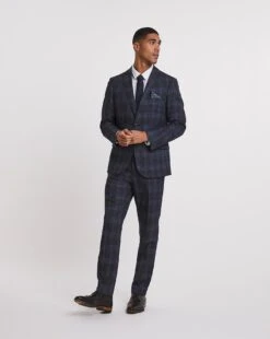 Large Navy Check Reg Fit Suit Trouser