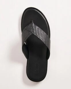 Black Leather Toe Post Sandal Wide -Jacamo Shop y01lj004736s