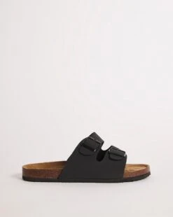 Black Buckle Strap Sandals Wide