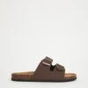 Brown Buckle Strap Sandals Wide
