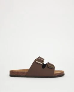 Brown Buckle Strap Sandals Wide