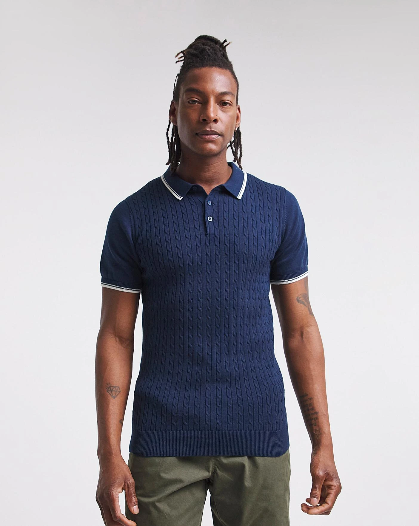 Navy Cable Knitted Polo 1 Navy Cable Knitted Polo