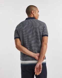 Navy Pattern Knitted Polo -Jacamo Shop y08hy062706w