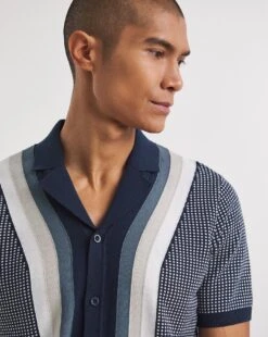 Navy Pattern Knitted Polo -Jacamo Shop y08hy062707w