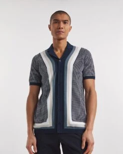 Navy Pattern Knitted Polo