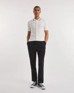 White Textured Full Button Through Polo -Jacamo Shop y08hy065705w