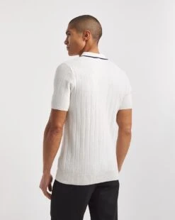 White Textured Full Button Through Polo -Jacamo Shop y08hy065707w