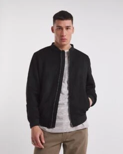 Black Faux Suede Bomber Jacket