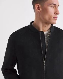 Black Faux Suede Bomber Jacket -Jacamo Shop y08jr435737w