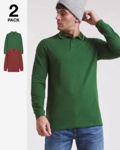2 Pack Long Sleeve Tipped Polo Long