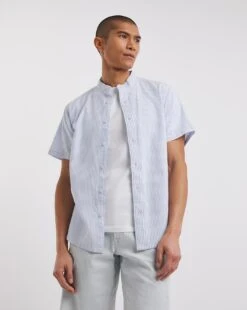 Short Sleeve Grandad Stripe Oxford Shirt -Jacamo Shop y08pn116737w
