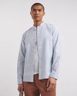 Long Sleeve Grandad Stripe Oxford Shirt