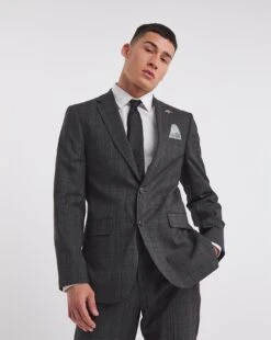 Michael Charcoal Check Suit Jacket Reg