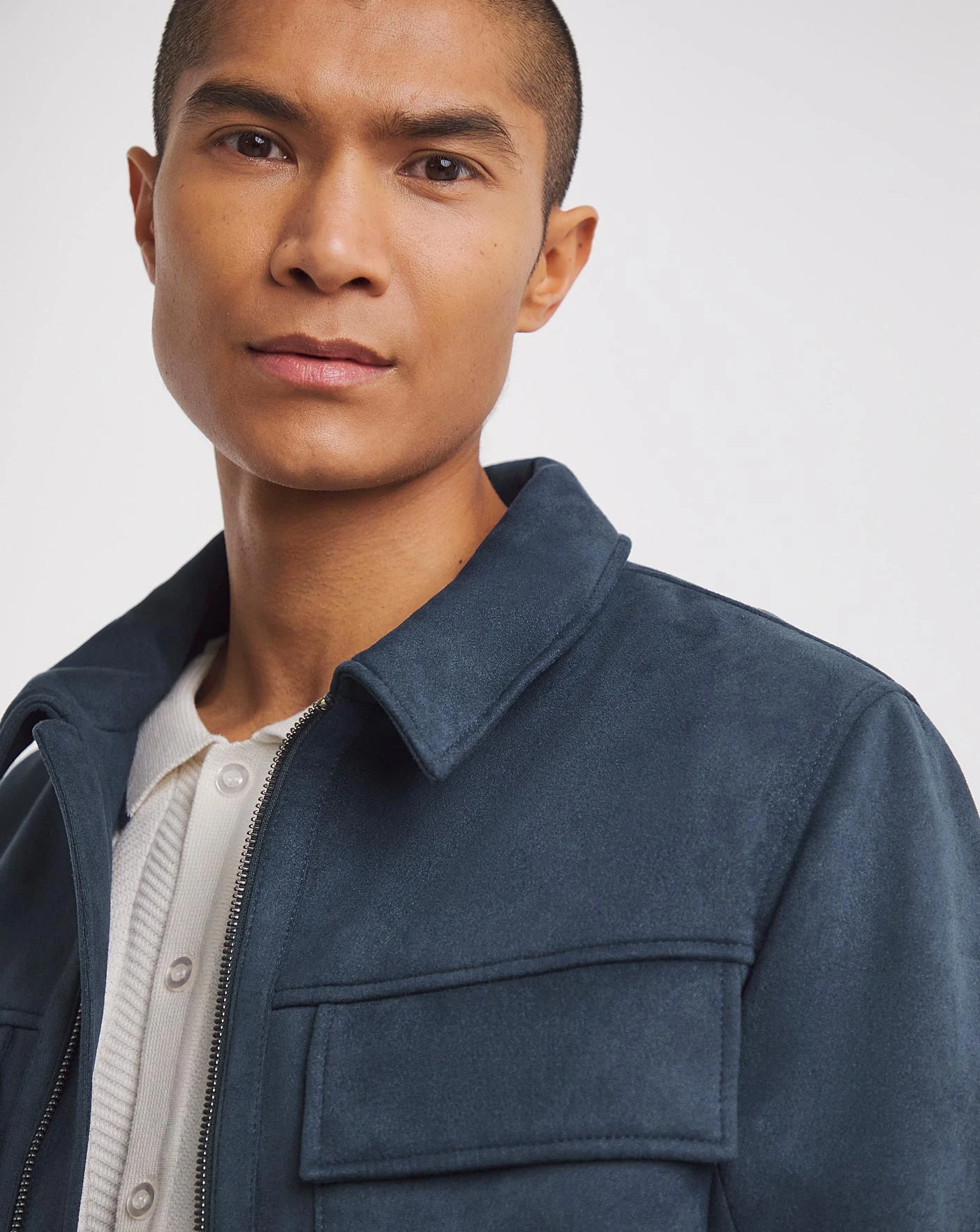 Navy Faux Suede Zip Jacket 2 Navy Faux Suede Zip Jacket - Image 2