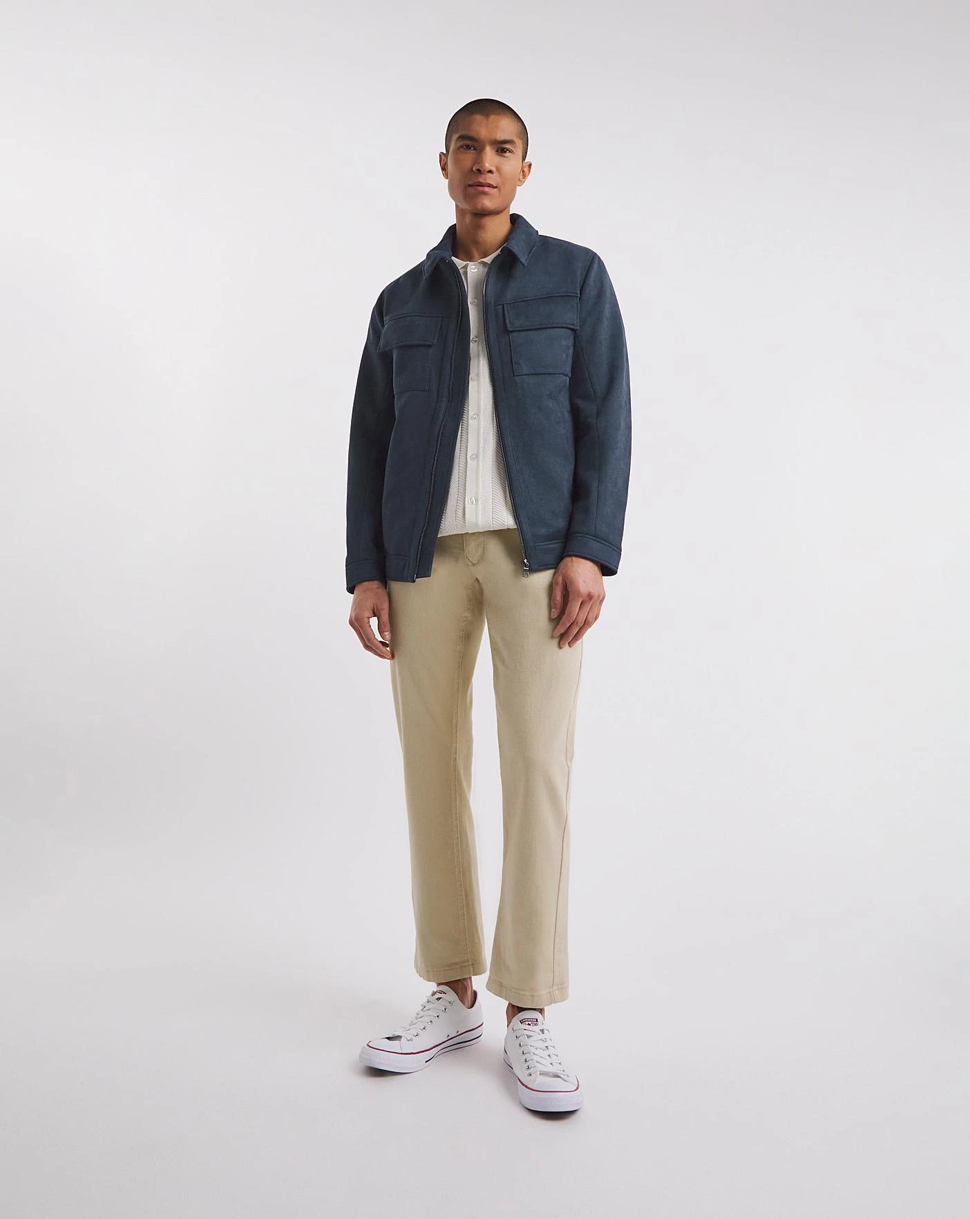 Navy Faux Suede Zip Jacket 3 Navy Faux Suede Zip Jacket - Image 3