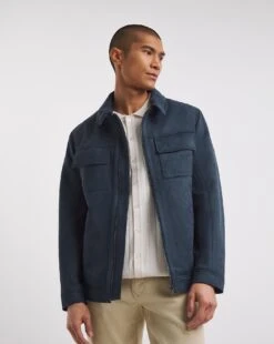 Navy Faux Suede Zip Jacket