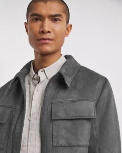 Grey Faux Suede Zip Jacket -Jacamo Shop y08rw578738w