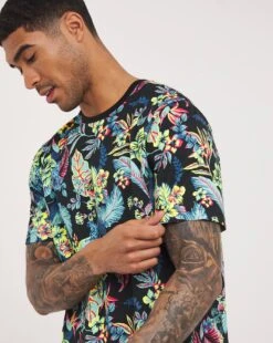 Floral All Over Print T-shirt Long -Jacamo Shop y08to255707w