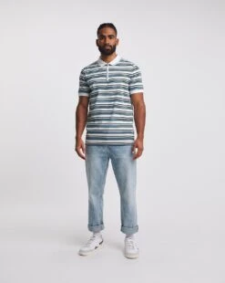 Zip Neck Stripe Polo Long -Jacamo Shop y08to293707w
