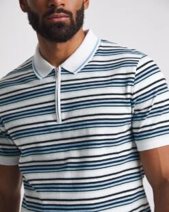 Zip Neck Stripe Polo Long -Jacamo Shop y08to293708w