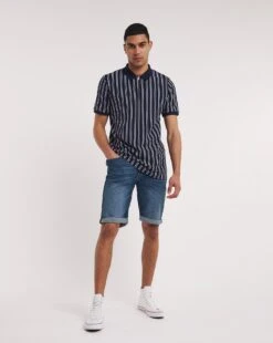 Zip Neck Vertical Stripe Polo Long