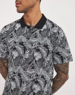 Leaf All Over Print Polo Long -Jacamo Shop y08to350707w