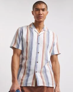 Short Sleeve Revere Collar Stripe Shirt